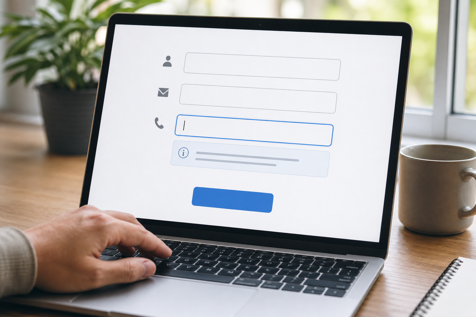 A short online form with a purpose note directly below the phone field